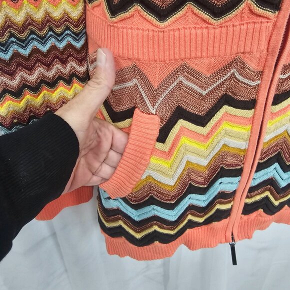 Missoni Target Cardigan Zip Retro Chevron Hooded Orange Brown XL - Picture 4 of 10